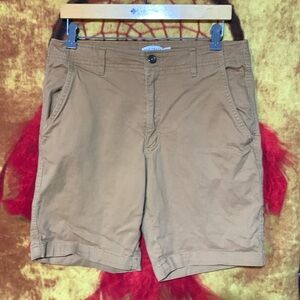 TRUE CRAFT-men’s tan cotton blend stretch mid-length chino/khaki shorts